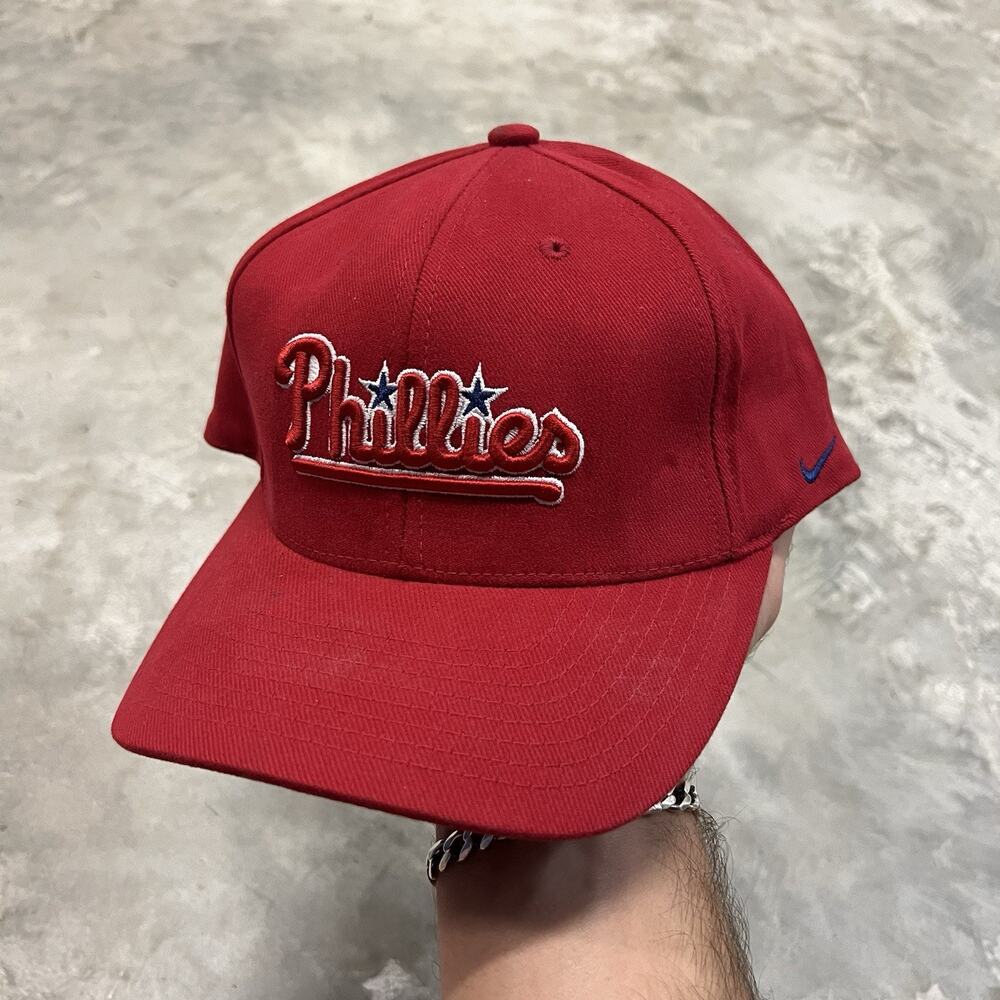 Philadelphia Phillies Red Nike Swoosh Vintage Script Hat Retro VTG Baseball Cap